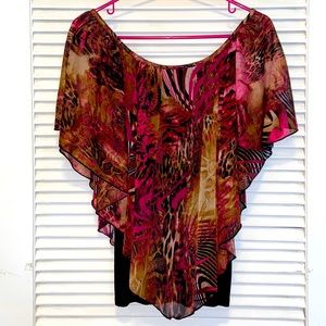 Pink abstract pattern blouse with batwing sleeves